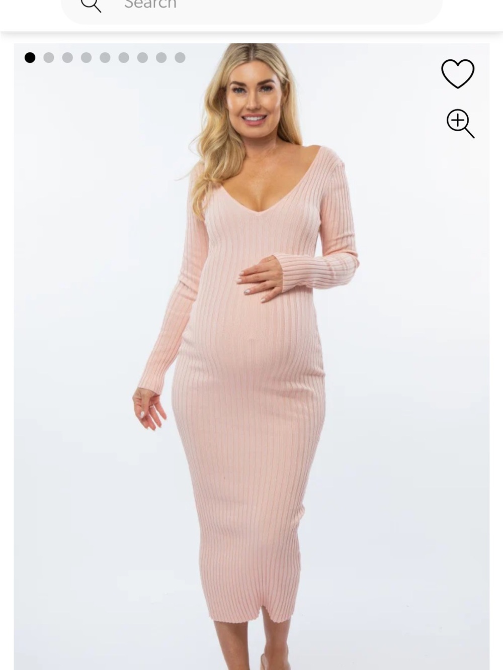 Ribbed V-Neck Long Sleeve Maternity Midi Dress — Blush Pink